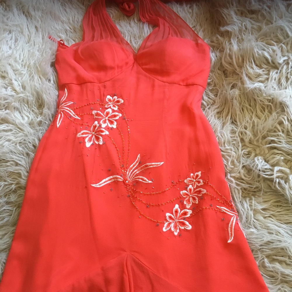 Morrell Maxie Silk Embroidered Dress Special Occasion size 6 Halter - Picture 2 of 10